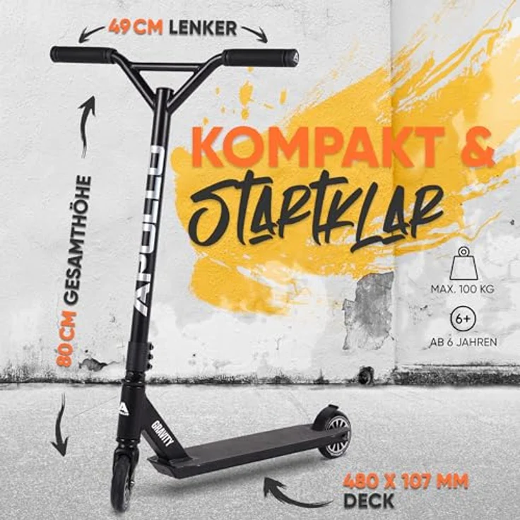 Apollo Stuntscooter Gravity, Fun-Kickscooter für Kinder und Teenager, hohe Belastbarkeit bis 100kg, strapazierfähiges Aluminium, rutschfestes Deck – Bild 4