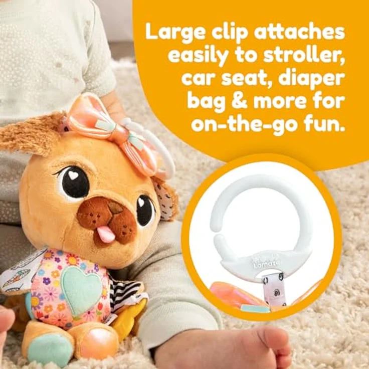 TOMY Lamaze Anhänger Welpe Marlenka L27496, interaktives Kuscheltier mit verschiedenen Texturen und Squeak-Funktion, bunt – Bild 3