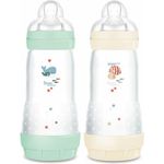 MAM Easy Start Anti-Colic Babyflasche, 2er Set, 320 ml, schneller Durchfluss, mint + Baumwolle, reduziert Koliken, selbststerilisierbar