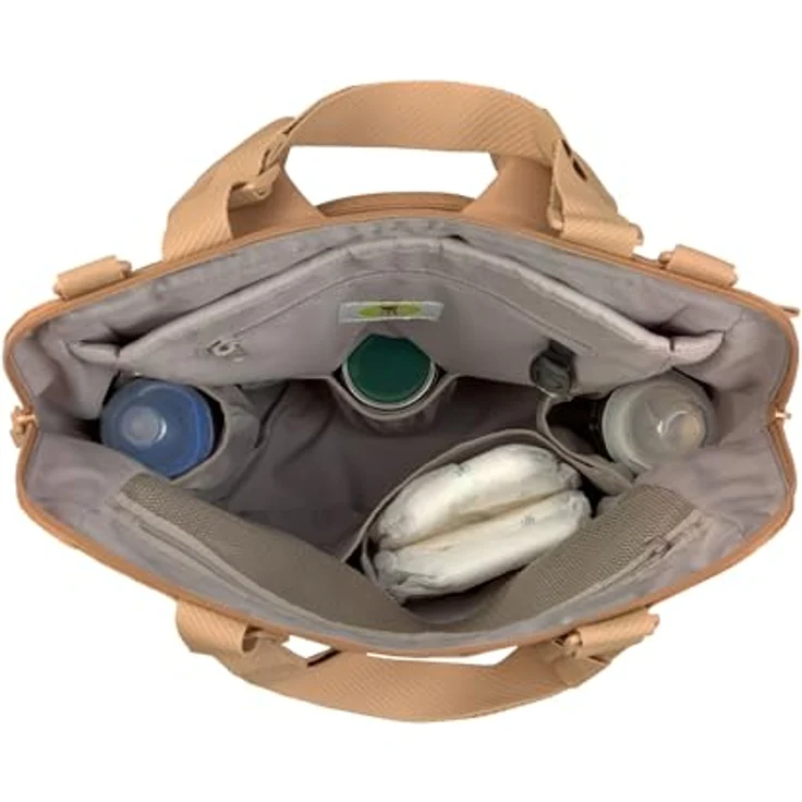 LÄSSIG Baby Wickelrucksack Wickeltasche mit Wickelunterlage, Kinderwagenbefestigung, Netztasche in almond – Bild 2