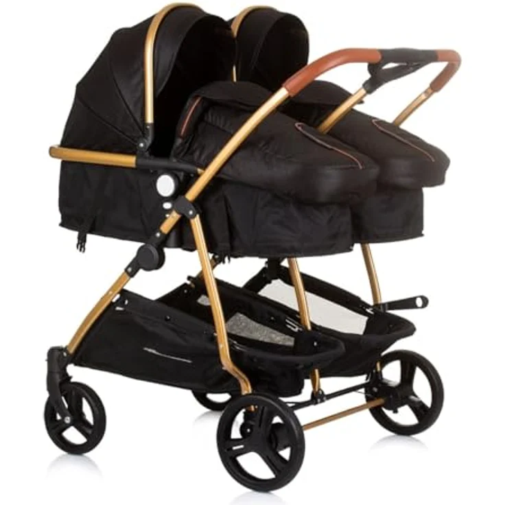 Chipolino Geschwisterwagen Geschwisterkinderwagen Duo Smart, klappbar, umbaubar, verstellbar, Fußsack, Aluminiumrahmen, schwarz – Bild 3