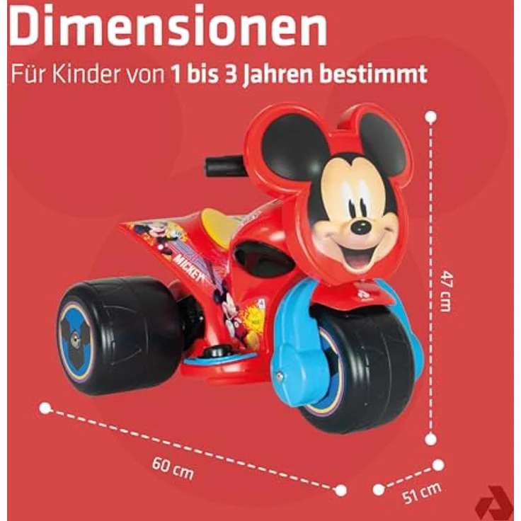 Injusa Elektrisches Dreirad Mickey Mouse, ergonomisches Kinderdreirad aus langlebigem Kunststoff mit breiten Rädern für Sicherheit und Stabilität – Bild 6