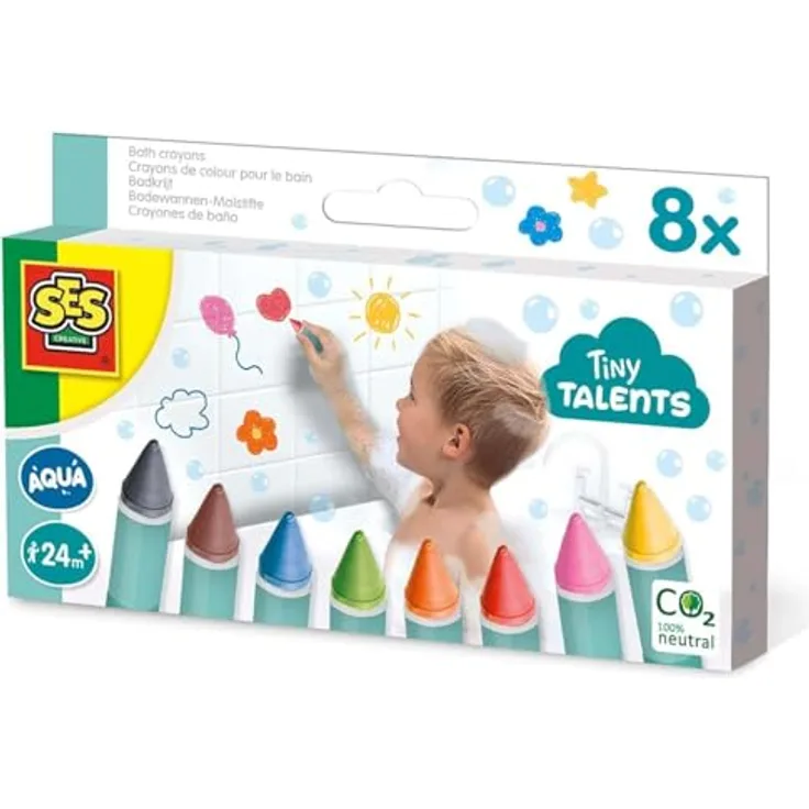 SES Creative 13050, Wasserfester Badewannen-Malstift-Set für Kinder ab 24 Monate - 8 Farben