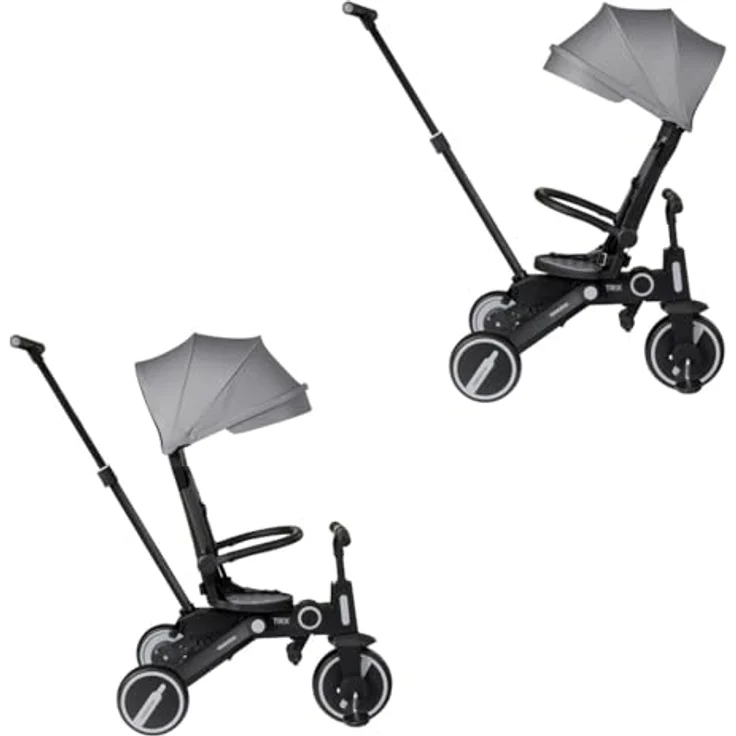 Kikkaboo Tricycle Trix 3 in 1, Dreirad mit Schiebegriff, faltbarem Sonnendach und 360 Grad drehbarem Sitz, grau – Bild 7