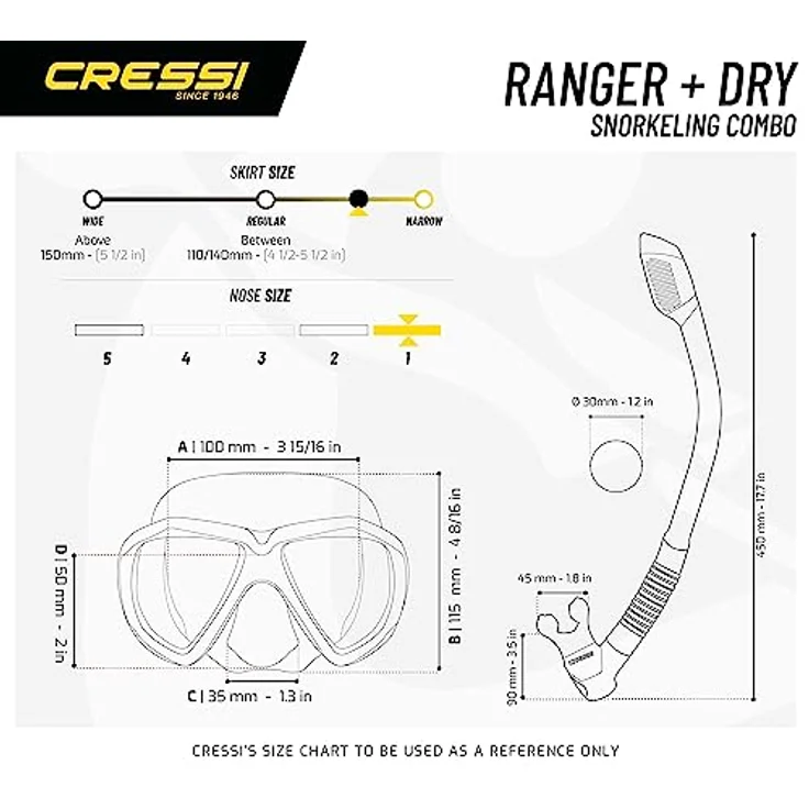 Cressi Ranger Schnorchelset - Schnorcheln Set mit Schnorchel und Taucherbrille, wasserdichte Tauchmaske Anti-Fog Anti-Leck aus Gehärtetem Glas, mit 3-Kanal Premium Dry Schnorchel für Erwachsene – Bild 5