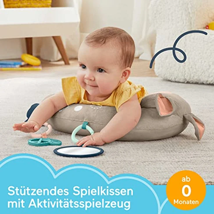Fisher-Price HJJ16 - Rehkitz Spielkissen zum Spielen in Bauchlage mit Spiegel, BPA-freiem Beißring und süßer Igel-Rassel, Babyspielzeug für Neugeborene ab der Geburt - Preisvergleich – Bild 3