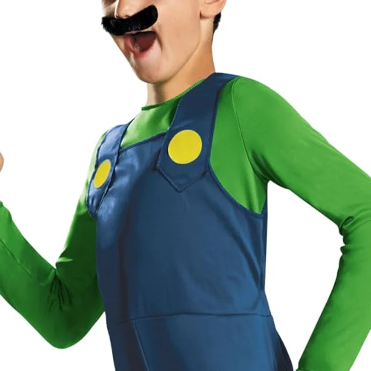 NoName Luigi Kinderkostüm, offiziell lizenziertes Super Mario Outfit mit grüner Mütze und Schnauz, blau/grün – Bild 3