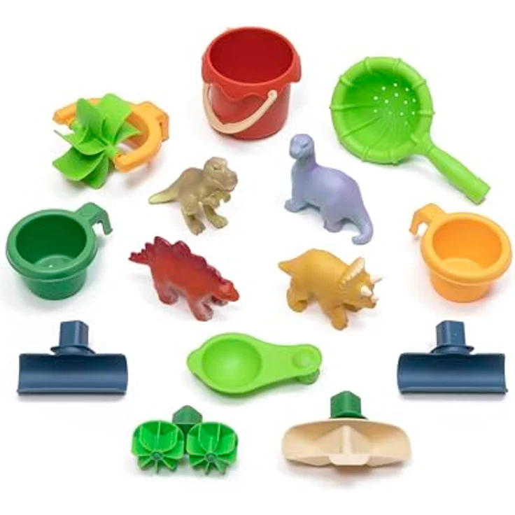 Step2 Dino Showers Wasserspieltisch, großer Wassertisch mit 13-teiligem Zubehörset, für Garten und Spielspaß in Blau & Braun – Bild 2