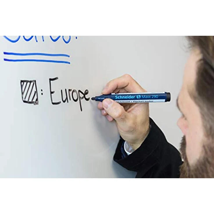 Schneider Maxx 290 Whiteboard- und Flipchart-Marker, farbsortiert, 2,0 - 3,0 mm, 4 St., schwarz, blau, rot, grün – Bild 5