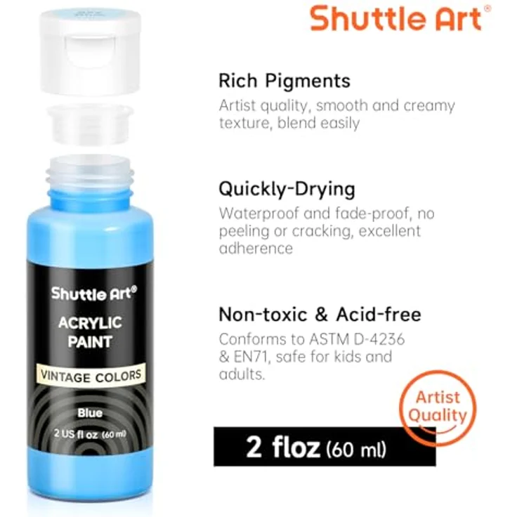 Shuttle Art Acrylfarben-Set 25 Vintage-Farben, reich pigmentiert, 60 ml Flaschen, geeignet für Leinwand, Holz, Keramik, ungiftig und wasserfest – Bild 4