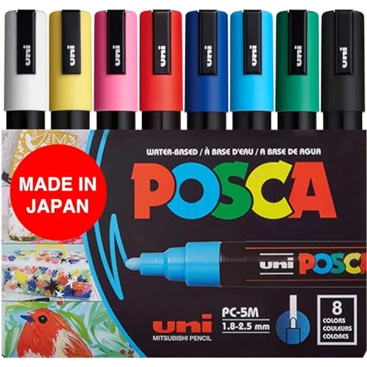 POSCA Acrylfarben Marker Set, 8 Farben, mittlere Spitze, PC-5M Version 2, wasserbasierend und ungiftig – Bild 1