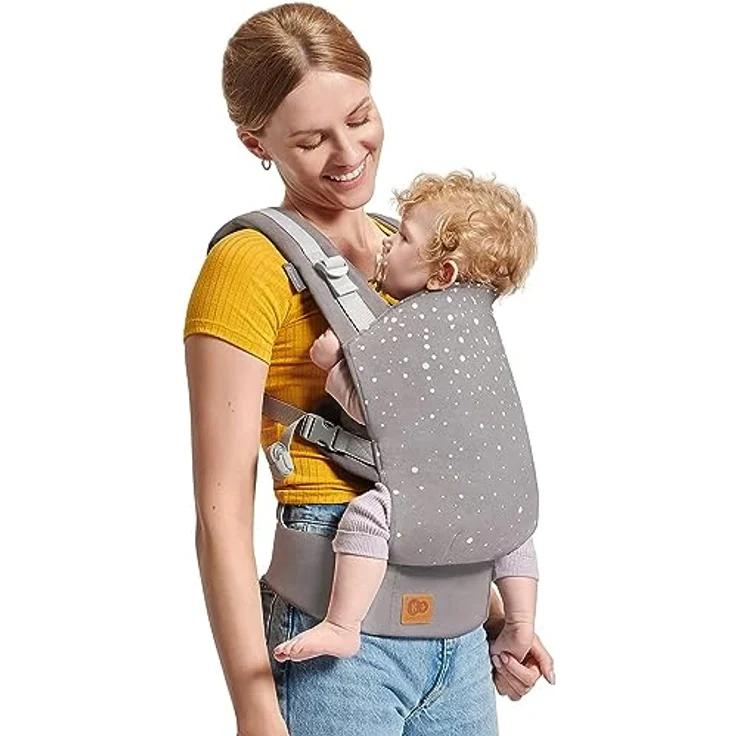 Kinderkraft Babytrage NINO CONFETTI, Rückentrage, Bauchtrage für Säuglinge und Kleinkinder, Baby Carrier, Kindertrage, Ergonomisch, aus Baumwolle, ab 3 Monate bis 20 kg, Grau – Bild 2