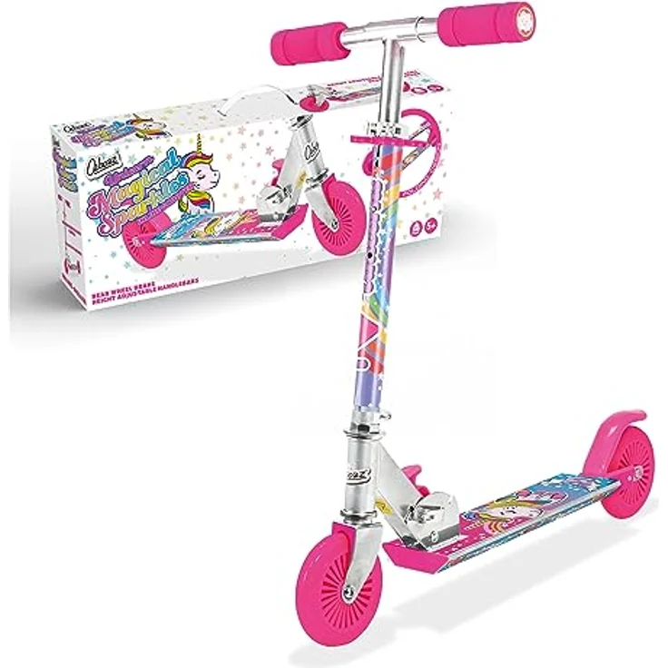 One for Fun Unicorn Magical Sparkles Scooter, faltbar und kompakt, in lebhaftem Blau – Bild 3