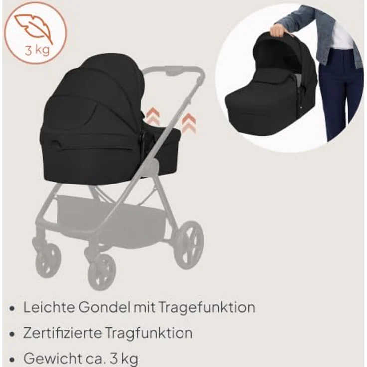 Lionelo Greet 3in1 Kombikinderwagen mit Babyschale und Sportsitz, Leichtgewicht, UPF50+, Wendbarer Sportsitz, Schwarz – Bild 5