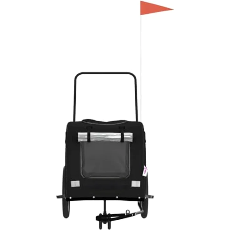 vidaXL Fahrradhundeanhänger Schwarz, Oxford-Gewebe und Eisen, PVC-Dach, Reflektoren, 45 kg Tragfähigkeit – Bild 4
