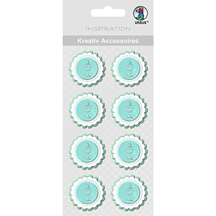 Ursus 564000341 - Kreativ Accessoires Jesus, Kelch, aqua, 8 Stück, selbstklebend, aus verschiedenen hochwertigen Materialien, zum Dekorieren von Karten und Geschenke