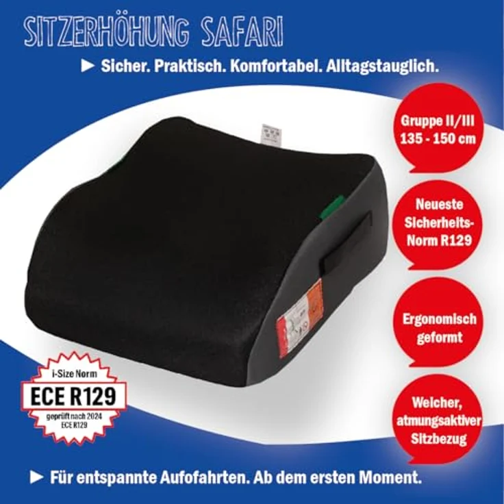 Autokindersitz SitzerhoehungPolystyrol Safari Kindersitzerhoehung Gruppe II/III von 15-36 kg Schwarz-Grau – Bild 4