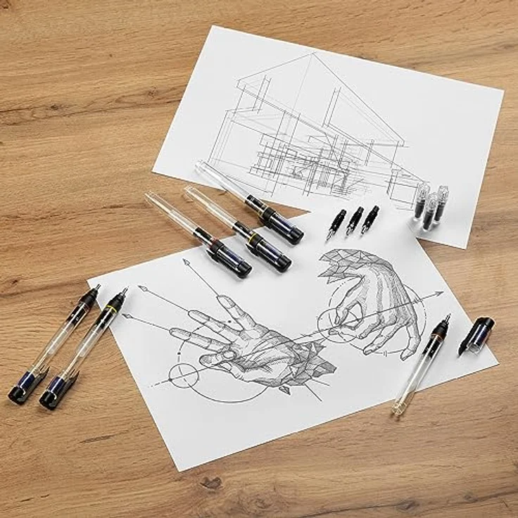 Aristo Tuschstift mg1 3er Set, Schwarz, mit Strichstärken 0,35 mm, 0,50 mm, 0,70 mm, inkl. Feinminenstift und Nachfülltusche – Bild 5