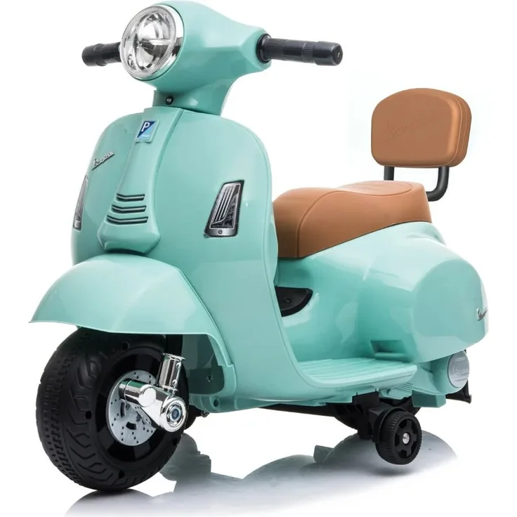 Vrooomy Kinder Elektro Roller Vespa GTS Mini, 6V mit Scheinwerfer, für 1 bis 3 Jahre, Blau, bis 25 kg, abnehmbare Stützräder