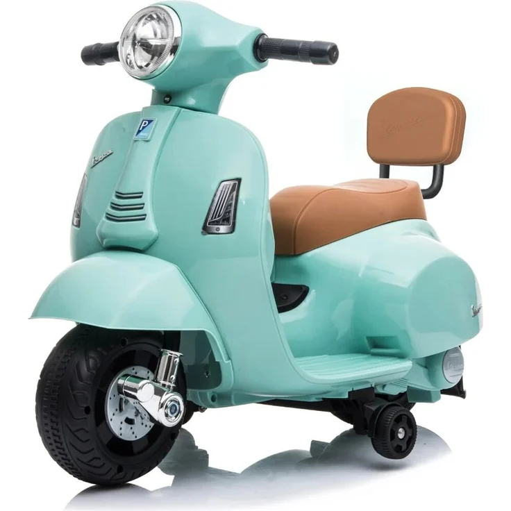 Vrooomy Kinder Elektro Roller Vespa GTS Mini, 6V mit Scheinwerfer, für 1 bis 3 Jahre, Blau, bis 25 kg, abnehmbare Stützräder