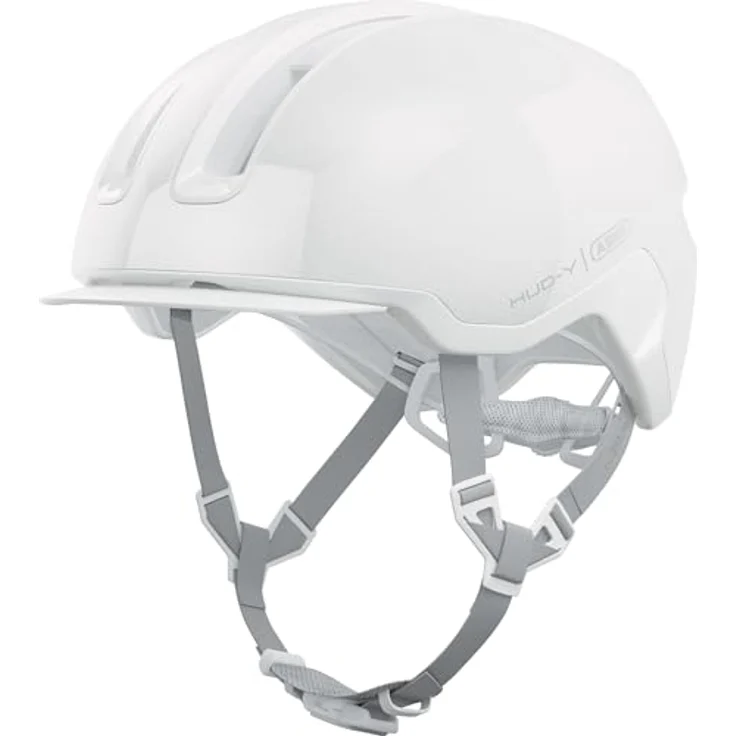 ABUS Urban Helm HUD-Y - mit magnetischem, aufladbarem LED-Rücklicht & Magnetverschluss - Cooler Fahrradhelm für den Alltag - für Damen und Herren - Weiß (puristic), Größe L – Bild 2