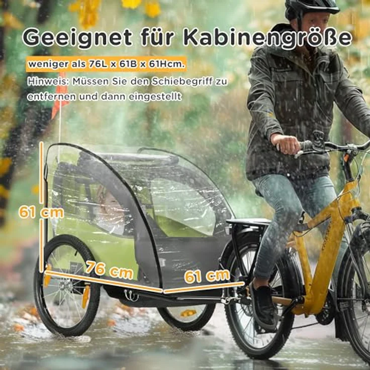 HOMCOM Regenschutz für Fahrradanhänger, wasserdichte Regenschutzhülle aus Polyethylen, transparent, 76x61x61 cm – Bild 7