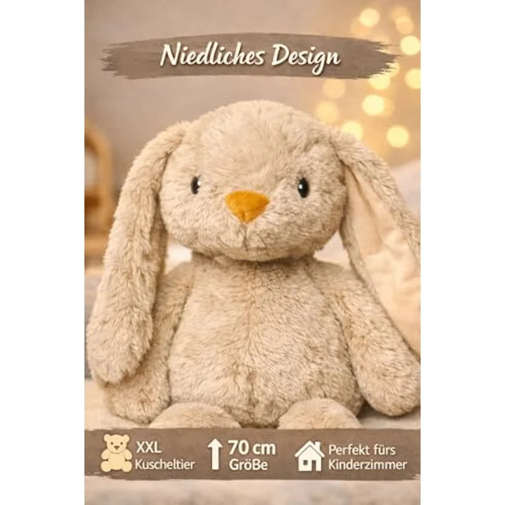 Tendertoys Kuscheltier Hase XXL 70 cm, weiches Plüschtier in braun-pastell mit langen Ohren, ideal zum Spielen, Schlafen und Dekorieren, Geschenk für Kinder – Bild 5