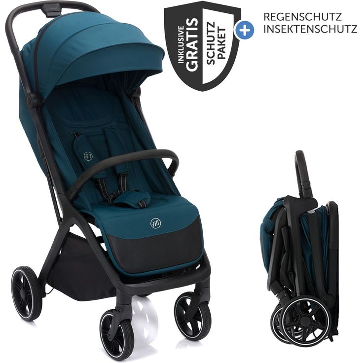 Fillikid Buggy & Sportwagen Cooper, bis 22 kg belastbar mit Liegeposition, Autofold-Mechanismus, 7,1 kg, Türkis Schwarz, inkl. Schutzpaket und Gratis Mobilitätsgarantie