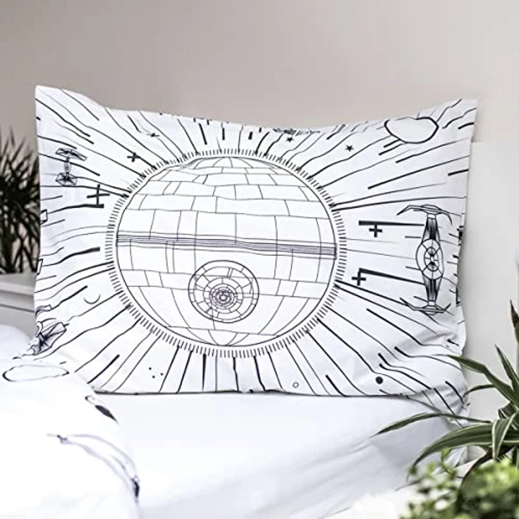 Jerry Fabrics Star Wars Todesstern, Raumschiffe, Weltraum, leuchtet im Dunkeln, Schwarz und Weiß Bettwäsche-Set, 100% Baumwolle, 140 x 200 cm Bettdecke und 70 x 90 cm Kissen mit Reißverschluss, für Kinder-Fans und Erwachsene – Bild 5