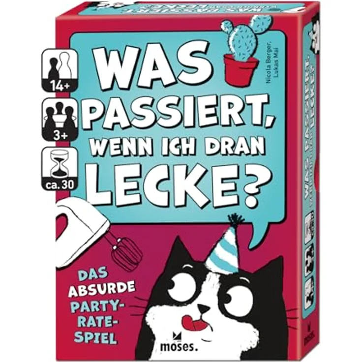 Moses. was passiert, wenn ich dran lecke? - Absurdes Party-Ratespiel für 3-8 Spieler ab 14 Jahren mit 75 Suchbegriffen und 1800 Hinweisen