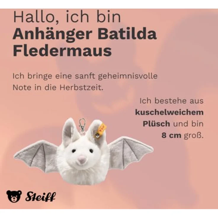 Steiff Kuscheltier Anhänger Batilda, Weiches Plüschtier mit Kunststoffaugen, 8 cm, Weiß, für Kinder, Jungen & Mädchen – Bild 2