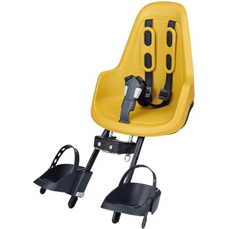 Bobike ONE MINI Vordersitz für Fahrräder (26"-29"), max. 15 kg, Steuerrohrbefestigung, Mighty Senf, mit Sicherheitsgurten und winddichter Schutzscheibe
