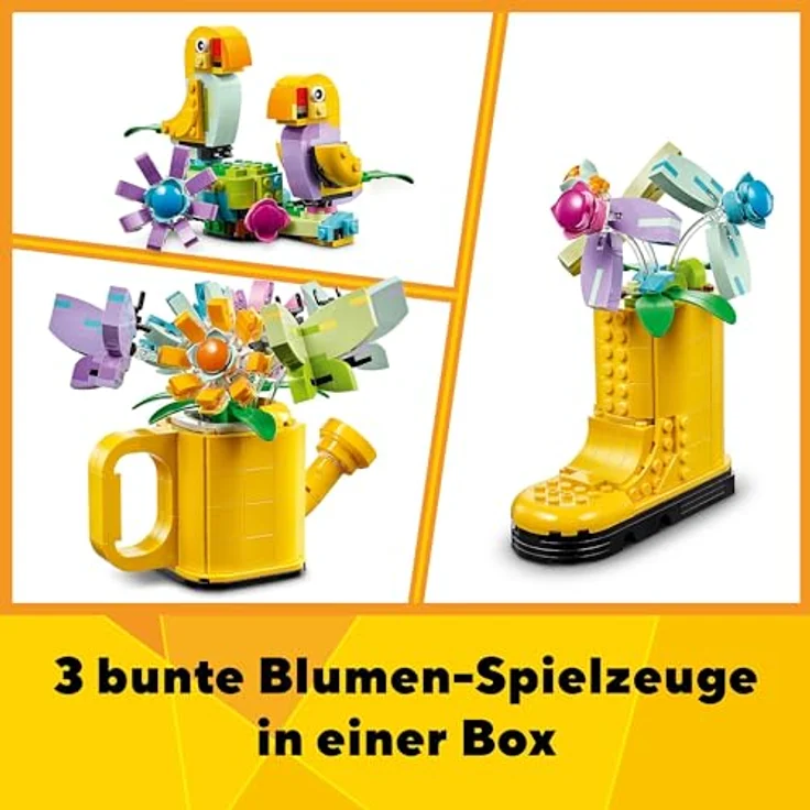 LEGO Creator 3in1 Gießkanne mit Blumen Set, Kinderzimmer-Deko, Baue eine Gießkanne mit Blumenstrauß, Gummistiefel oder 2 Spielzeug-Vögel, kreatives Geschenk für Mädchen und Jungen ab 8 Jahren 31149 – Bild 3