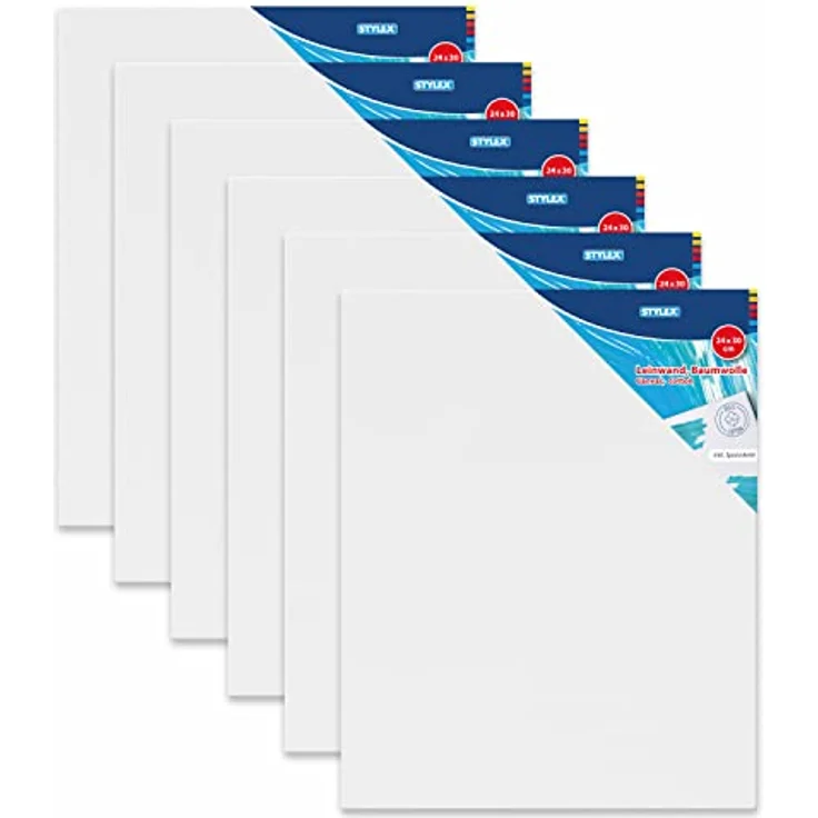 Stylex 28631-P6 - Keilrahmen 24 x 30 cm, 100 % Baumwolle, grundiert, rückseitig geheftet, 6 Stück – Bild 1
