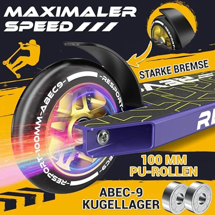 RE:SPORT REVO Stunt Scooter mit Ständer, 100mm PU Räder, ABEC 9 Kugellager, stabiler Aluminiumrahmen, für Kinder & Erwachsene – Bild 5