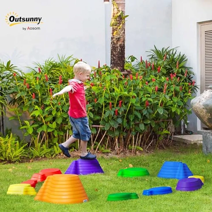 Outsunny Stapelspielzeug Balance-Steine 11-tlg, belastbar bis 100 kg, Rutschfest, Mehrfarbig – Bild 3