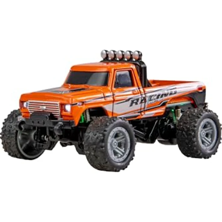 Amewi RC-Monstertruck Die Cast 1:64 RTR, orange, mit drei Geschwindigkeitsstufen, kinderfreundlicher Tempomat-Funktion und LED-Beleuchtung – Bild 1