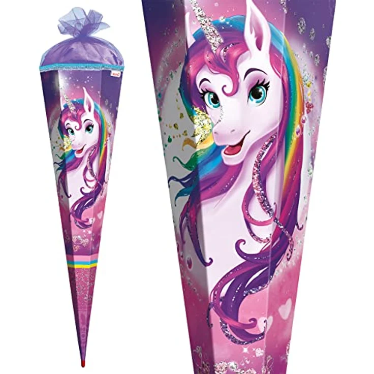 ROTH Schultüte groß Einhornportrait mit Glitzer 85 cm - 6-eckig Rot(h)-Spitze Tüllverschluss - Zuckertüte Schulanfang – Bild 3