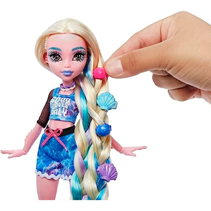 Monster High Lagoona Blue Spa Day Puppe Set mit Haarspangen, Haarkreide und Tattoos (HKY69) – Bild 3