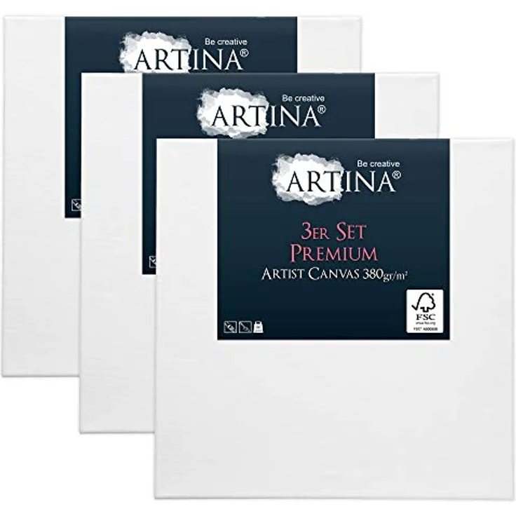 Artina 3er Set Premium 40x40 cm Keilrahmen – FSC® Holz Keilrahmen Leinwand 100% Baumwolle Leinwand weiß vorgrundiert – Leinwände zum Bemalen 380 g/m² - Extrabreiter, bespannter Keilrahmen – Bild 2