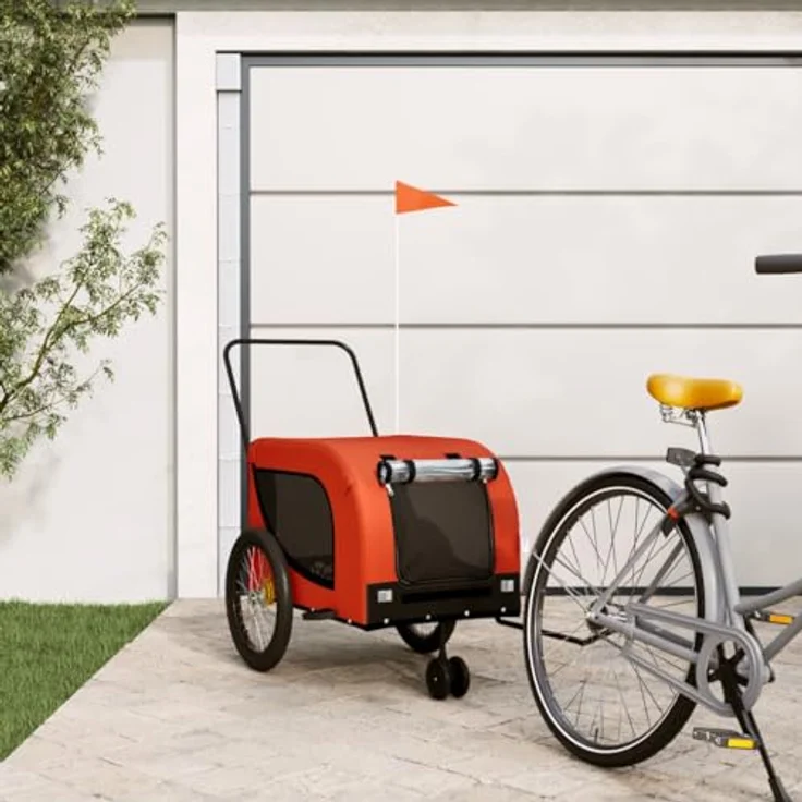 vidaXL Fahrradhundeanhänger Fahrradanhänger Hunde Orange und Schwarz Oxford-Gewebe & Eisen, robust mit PVC-Dach und Reflektoren – Bild 3