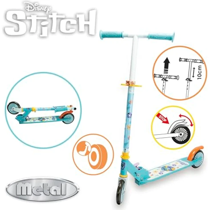 Smoby klappbarer Scooter Stitch, höhenverstellbarer Lenker und Reibungsbremse, 2 Räder, max. 50 kg, für Kinder ab 5 Jahren – Bild 2