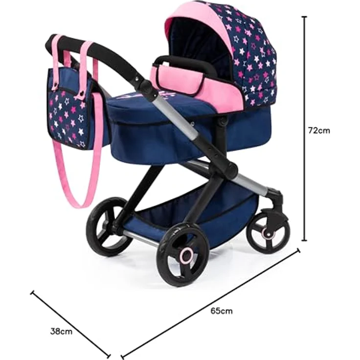 Bayer Design Kombi-Puppenwagen Xeo Sterne dunkelblau rosa – Bild 8
