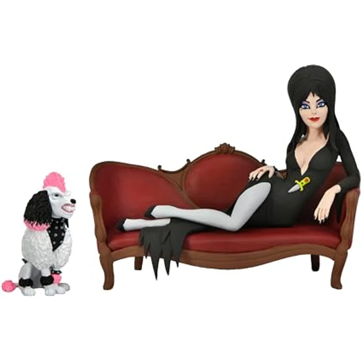 NECA Elvira, Mistress of The Dark Figurine Toony Terrors, 15 cm große Sammelfigur mit Samtcouch und Hund Gonk, offiziell lizenziert – Bild 4