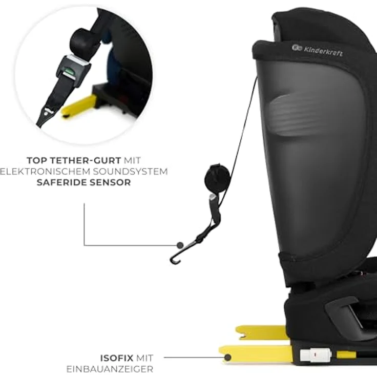 Kinderkraft Fix2Go Autokindersitz Black, 9-36 kg mit Schlaffunktion, Neigungsverstellung und SAFERIDE Sensor – Bild 6