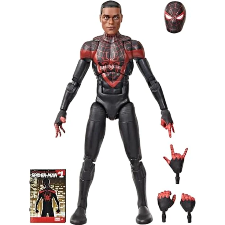 Marvel Legends Series Ultimate Miles Morales Spider-Man Action-Figur, 15 cm, schwarz, mit 5 Accessoires und über 20 Bewegungspunkten – Bild 1