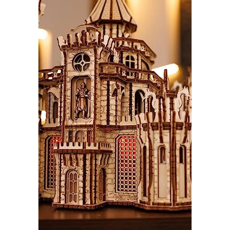 Wood Trick Dragon Castle Moveable Wooden 3D Puzzles for Adults and Kids to Build - Red LED - Greensleeves Melody - Towers Rotating - Engineering DIY Project Mechanical Model Kits for Adults Models – Bild 2