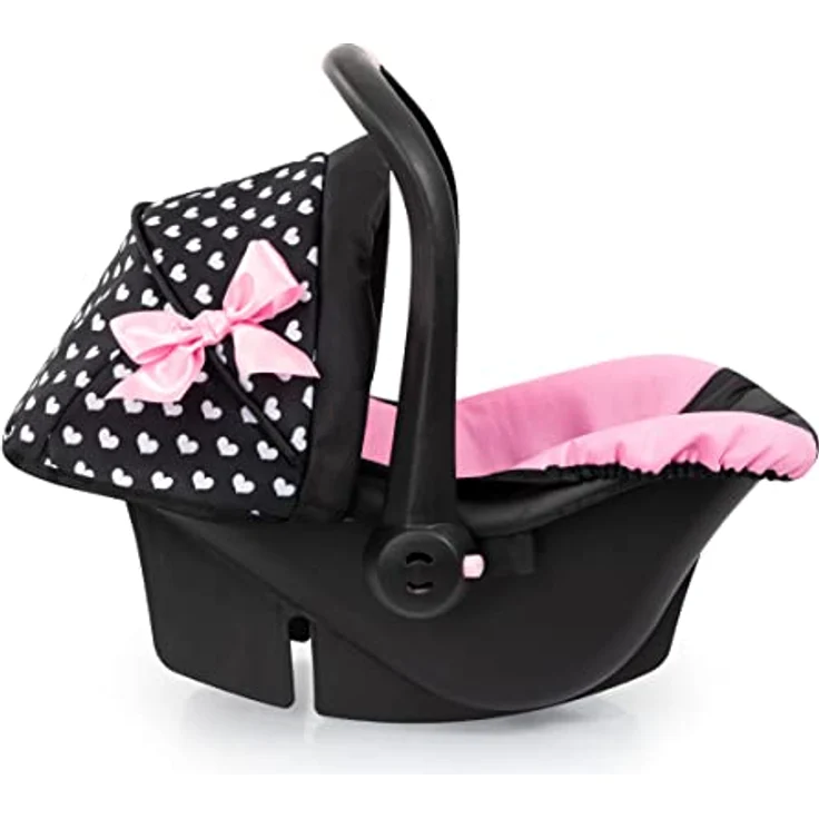 Bayer Design 67960AA Puppenautositz mit Dach, verstellbarem Griff, Puppenzubehör, rosa, schwarz, Herzen – Bild 2