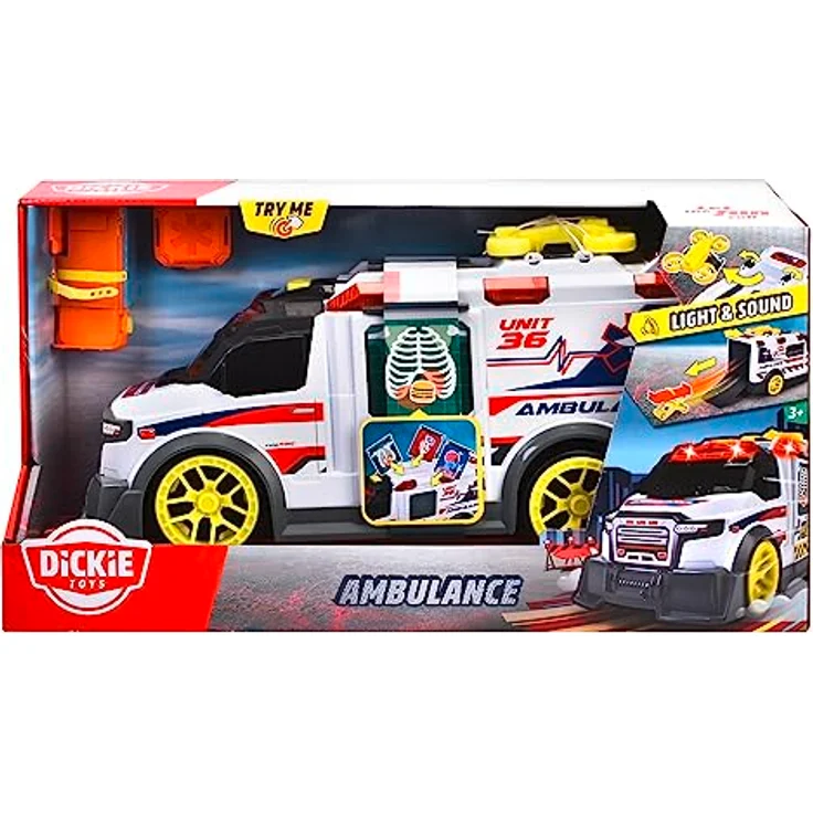 Dickie Toys - großer Spielzeug-Krankenwagen mit vielen Extras (35,5 cm) - Rettungswagen mit Spiel-Drohne, Zubehör, Licht & Sound, Spielzeugauto für Kinder ab 3 Jahre – Bild 5