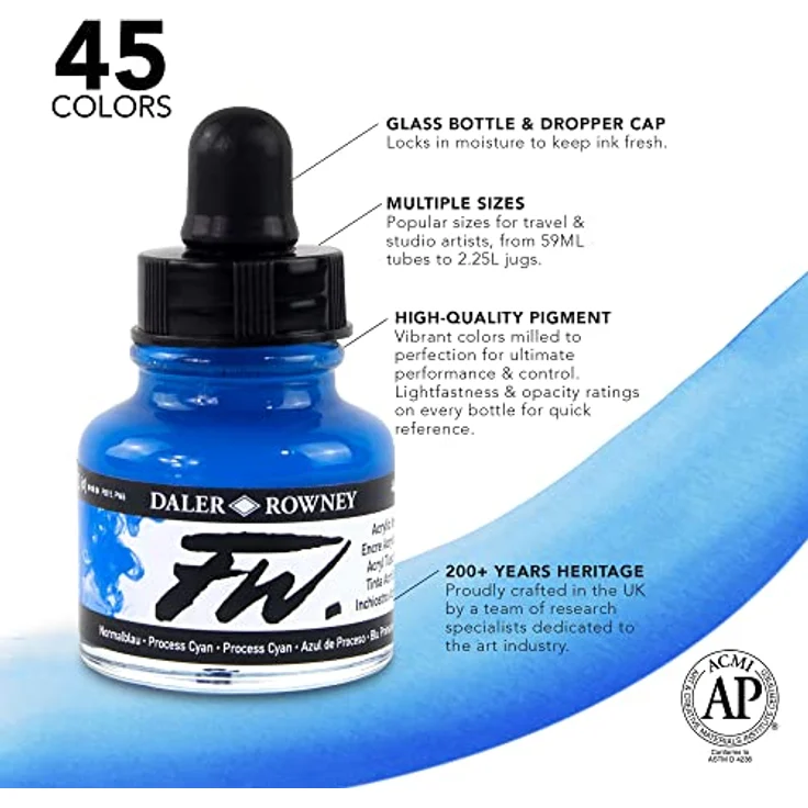 Daler Rowney FW Acrylfarbe, 29,5 ml Flasche, lichtbeständig und permanent, dunkelgrün – Bild 3